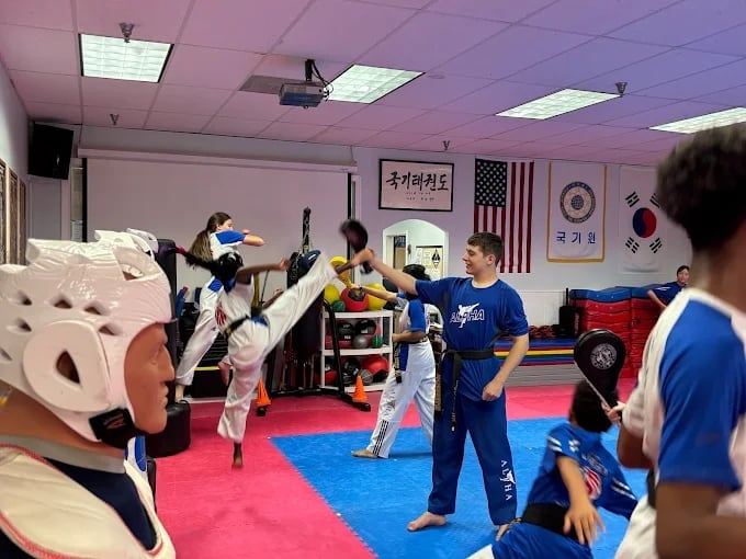 Children practicing Taekwondo in kids program